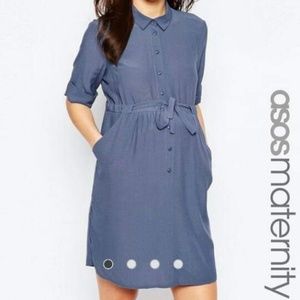Asos maternity slate blue shirt dress size 14